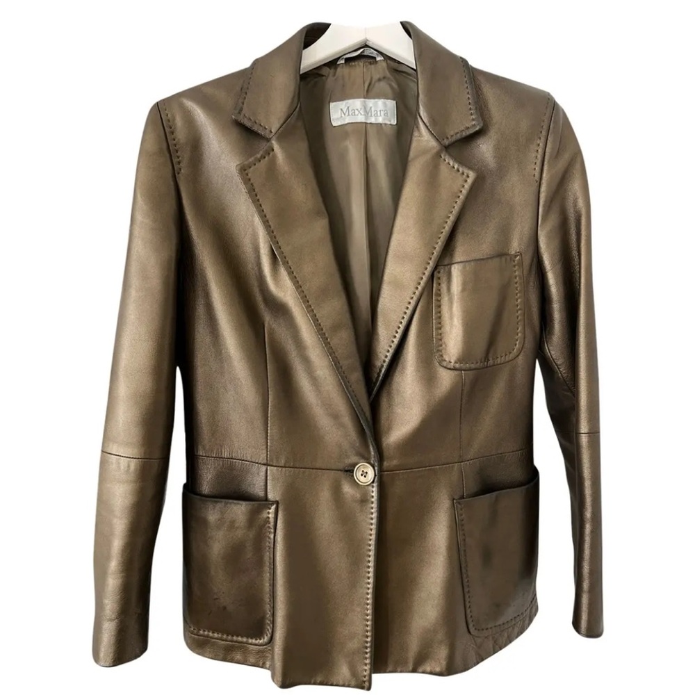 MaxMara -Olive colored genuine Leather Blazer-EUC